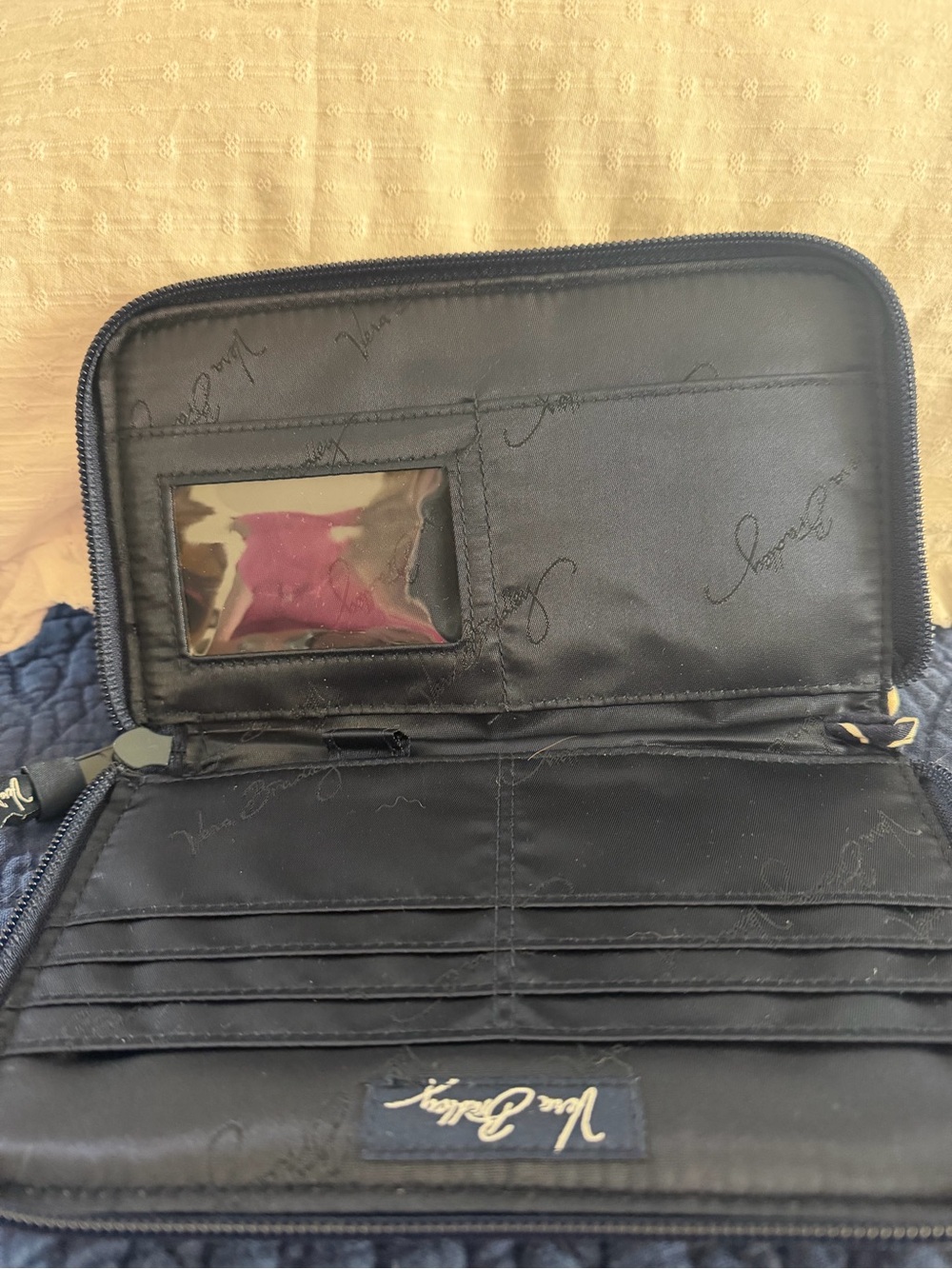 Vera Bradley Zip Around Wallet in Twirly Birds Navy pattern. - Picture 4 of 9